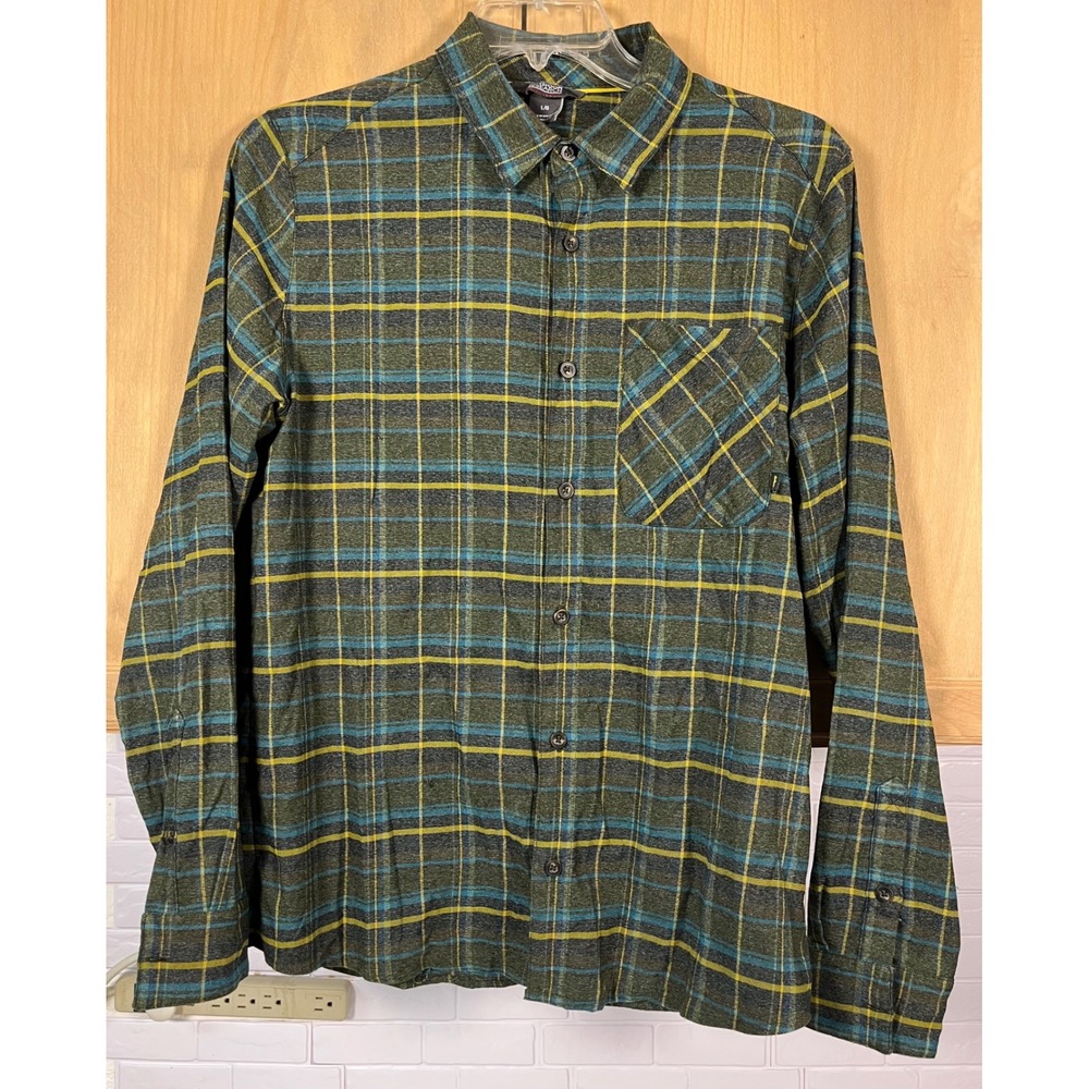 Outdoor Research Flannel Shirt Mens Large Green Plaid Long Sleeve Button Down